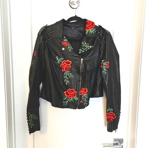 Cropped pleather embroidered Jacket